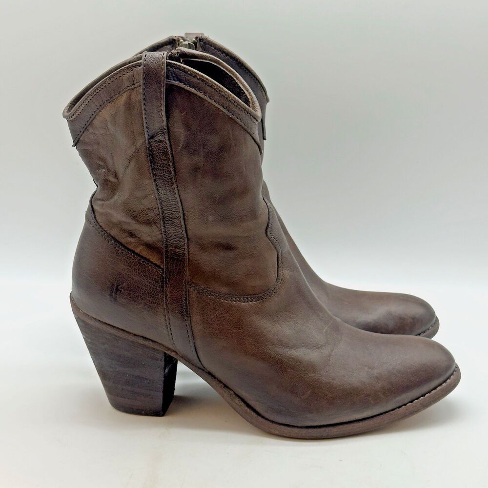 Frye Taylor Short Ankle Boots Women's 8.5B Brown Leather Side Zip Western 77495
